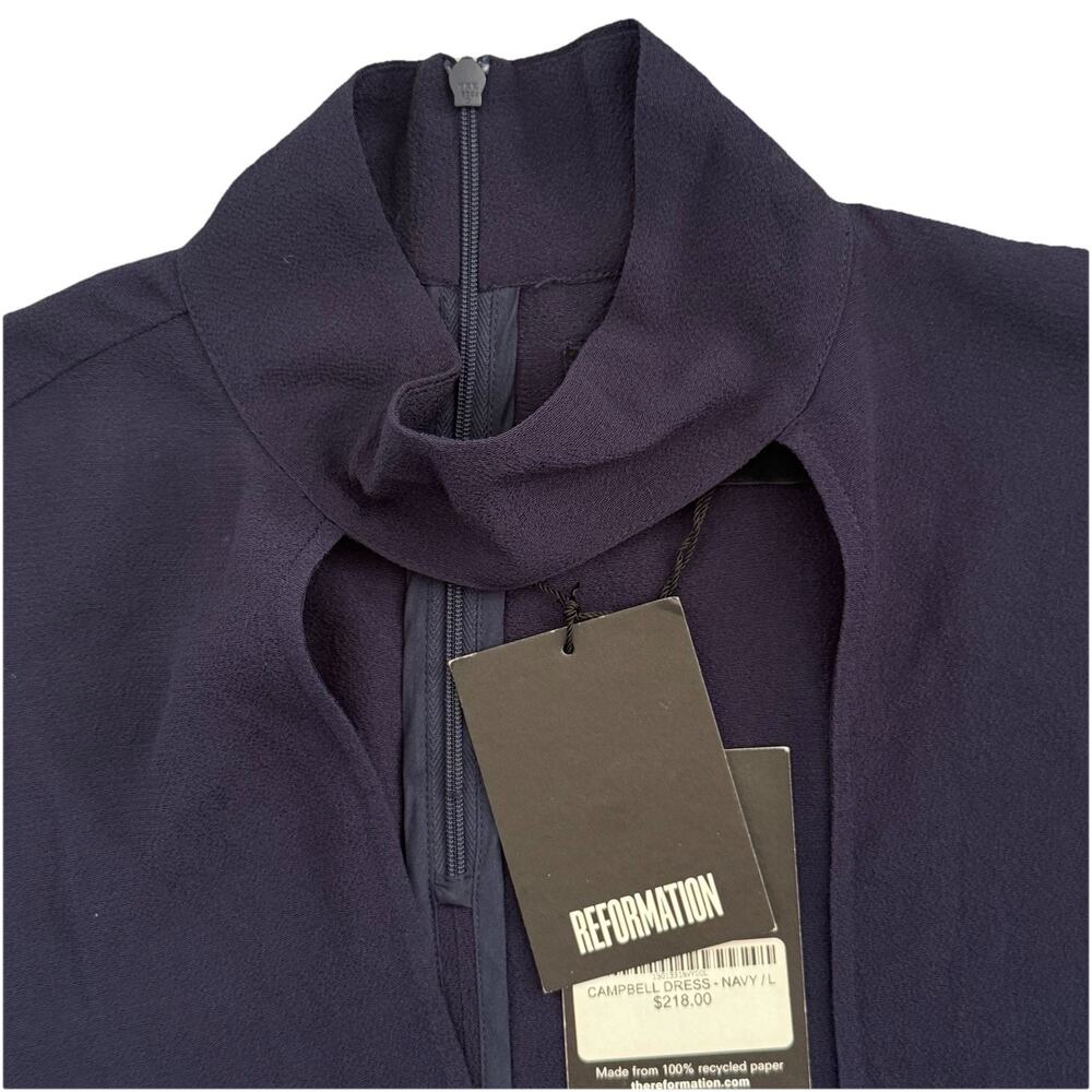 Brand New Reformation Navy Wrap Tie Campbell Dress L $218 NWT Party - Picture 4 of 10
